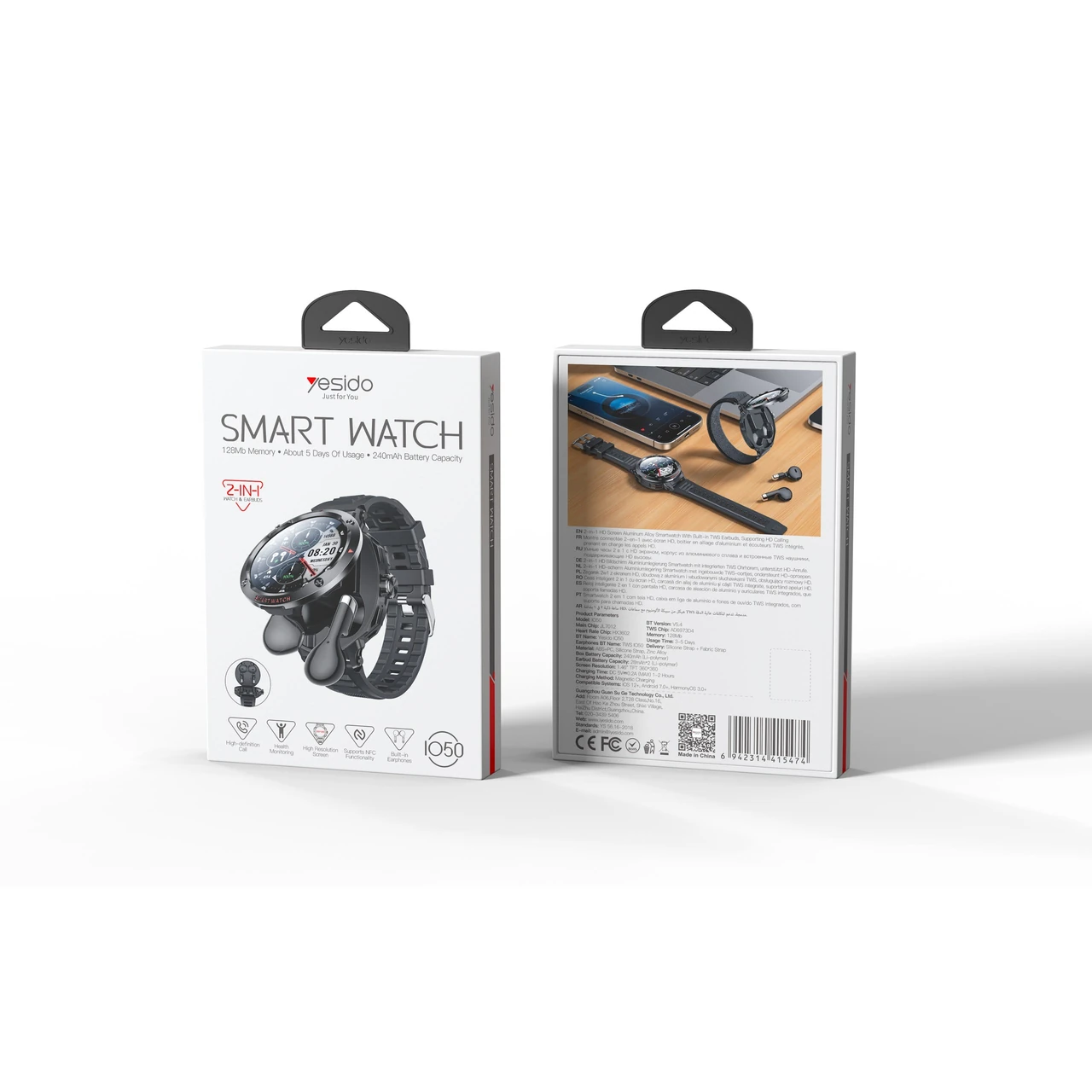 ساعت هوشمند و ایرفون بی سیم Yesido مدل IO50 -مشکی (گارانتی 18 ماه تعویض نیکان همراه)